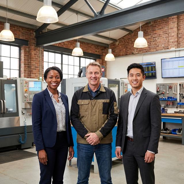Business owners in manufacturing workspace